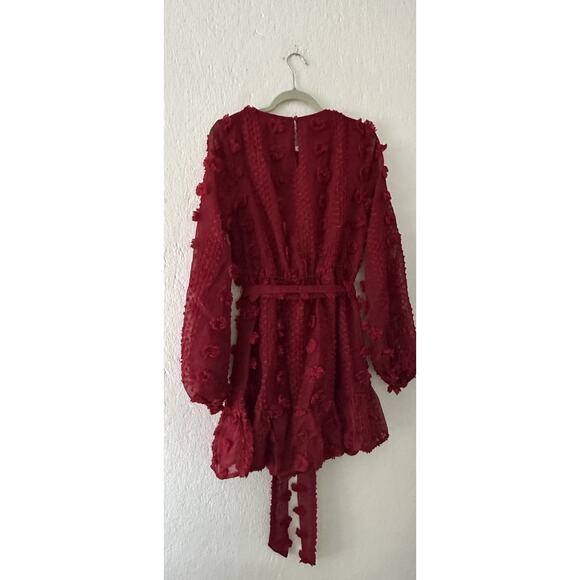 A. CALIN by Flying Tomato Dress Sz M Red Rosette Whimsical Balloon Sleeves Boho - Picture 10 of 14